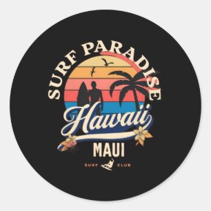 Sticker Rond Maui Hawaii Vacances Surf Paradise