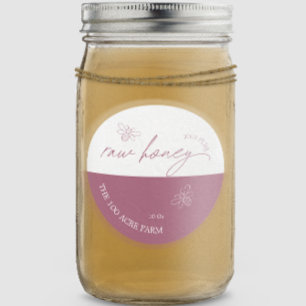 Sticker Rond Mauve & Blanc Moderne Apiary Miel cru