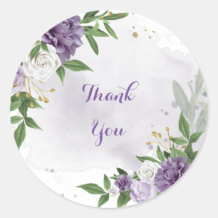 Sticker Rond mauve mauve blanc vert fleuri classique rond s