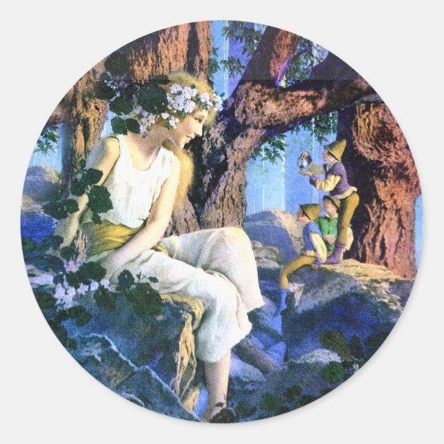 Sticker Rond Maxfield Parrish's Fair Princess et les Gnomes (Devant)
