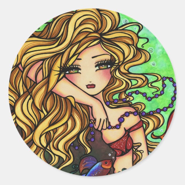 Sticker Rond "Maxine" Sirène Beta Poisson Imaginaire Fairy Art (Devant)