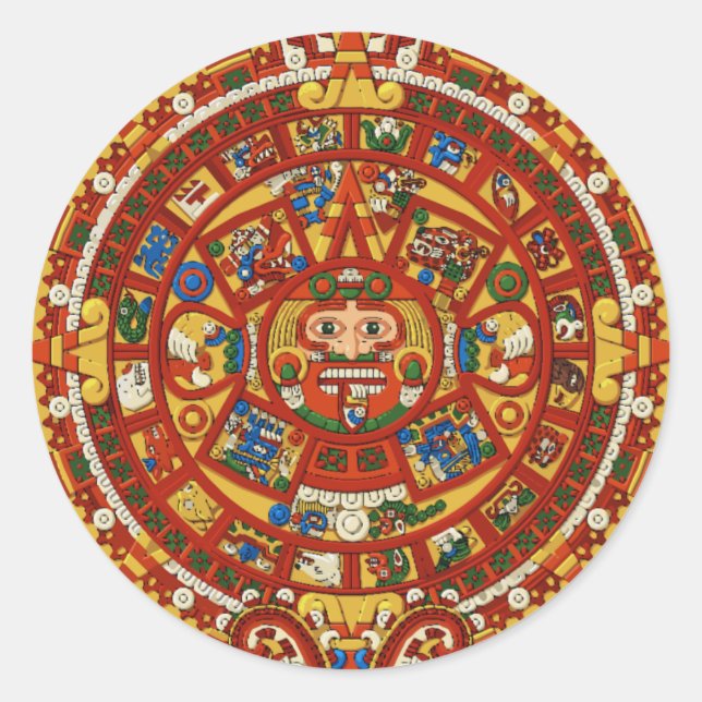 Sticker Rond Maya Maya Aztec Calendrier antique (détails) (Devant)