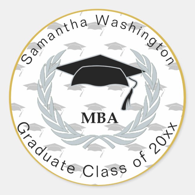 Sticker Rond MBA Masters Casquette diplômé Motif Gold Bordure (Devant)