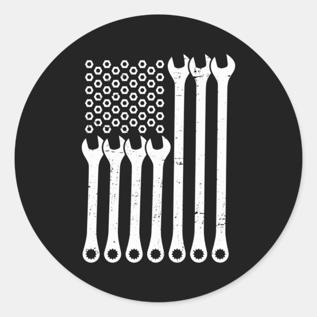 Sticker Rond Mécanique américaine Drapeau Wrench Mécanique Fans (Devant)
