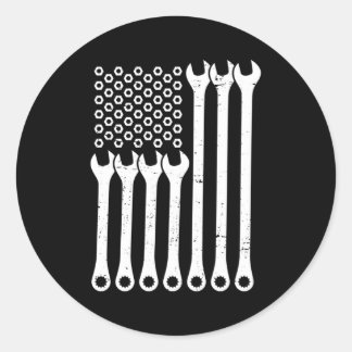 Sticker Rond Mécanique américaine Drapeau Wrench Mécanique Fans