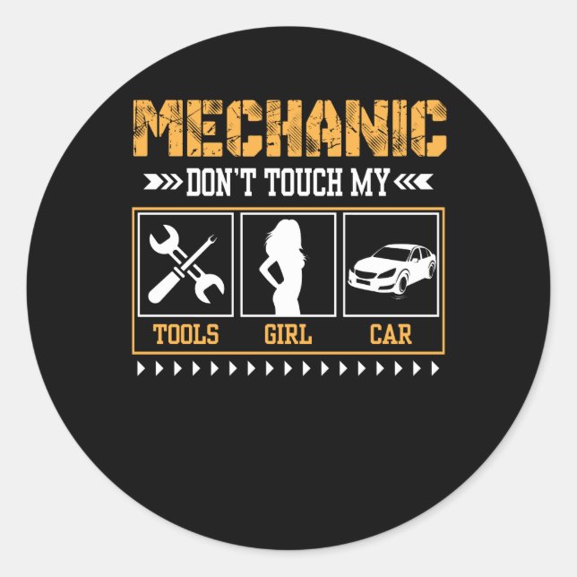 Sticker Rond Mécanique Ne Touche Pas Mes Outils Voiture Fille (Devant)