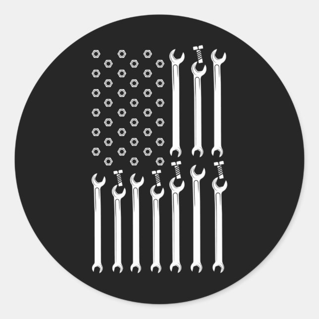 Sticker Rond MECHANIQUE NOUS DRAPEAU FLAG Car Guy Fier Mécanici (Devant)