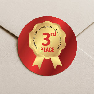 Sticker Rond Médaille de troisième place, récompense rouge et o
