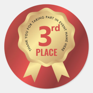 Sticker Rond Médaille de troisième place, récompense rouge et o