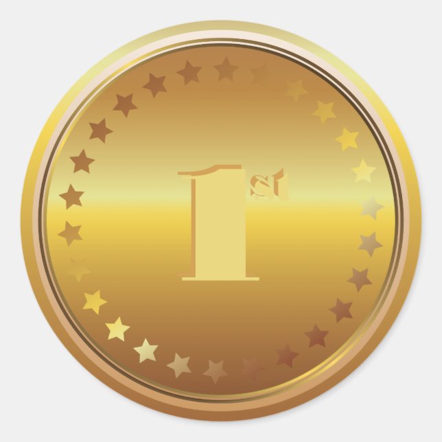 Sticker Rond Médaille d'or classique personnalisable. Numéro Un (Devant)