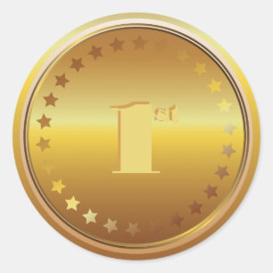 Sticker Rond Médaille d'or classique personnalisable. Numéro Un