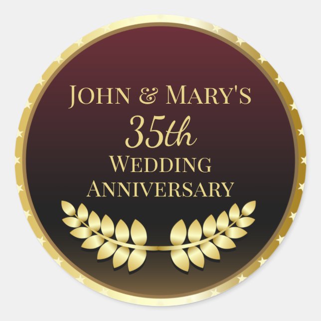 Sticker Rond Médaille d'or du 35e anniversaire du Mariage (Devant)