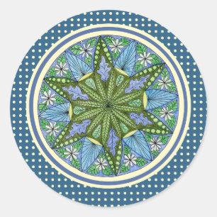 Sticker Rond Médaillon bleu et vert clair