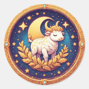 Sticker Rond Médaillon d'art lunaire fantaisiste représentant u
