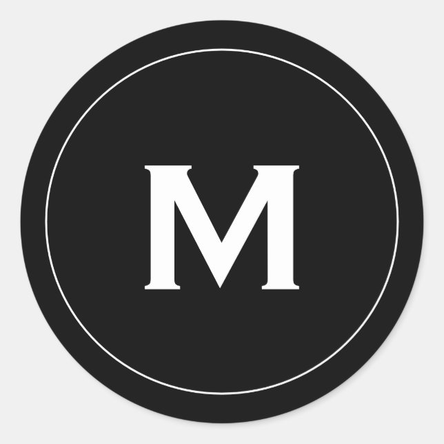 Sticker Rond Médaillon de monogramme classique noir minimal (Devant)