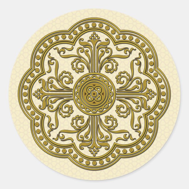 Sticker Rond Médaillon de style baroque en or antique (Devant)