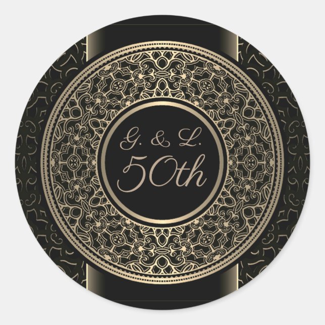 Sticker Rond Médaillon d'or du 50e anniversaire Monogrammé (Devant)