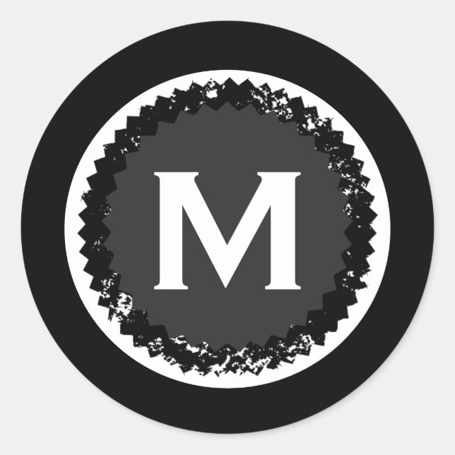 Sticker Rond Médaillon Monogramme moderne noir et blanc (Devant)