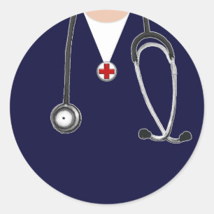 Sticker Rond Médecin Hospital Scrubs Navy