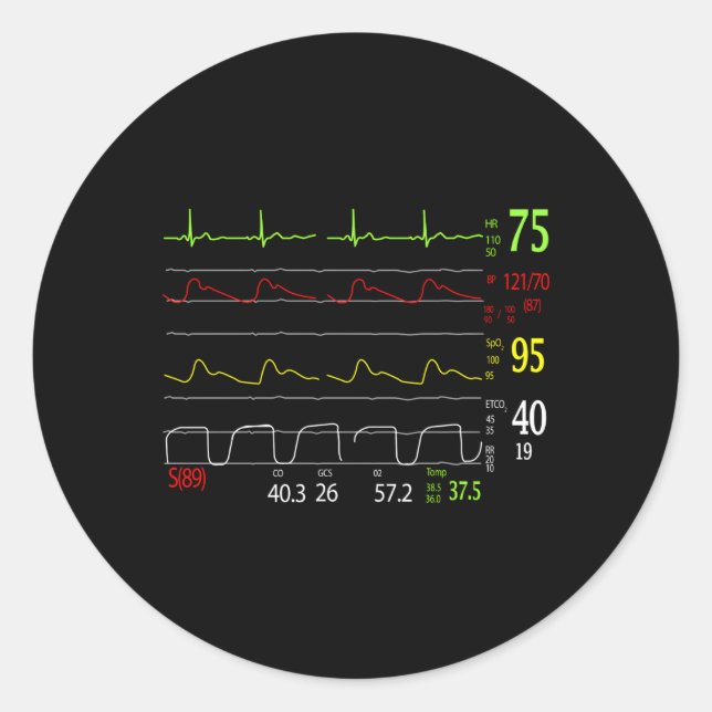Sticker Rond Médicale Ecg Ekg Moniteur de taux (Devant)