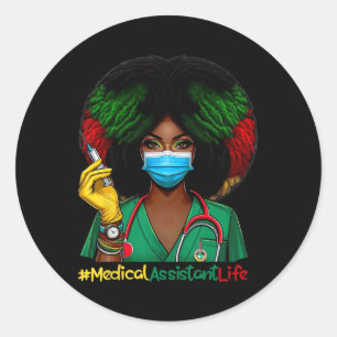 Sticker Rond Médicale Infirmière Istant Afro Femme Infirmière J