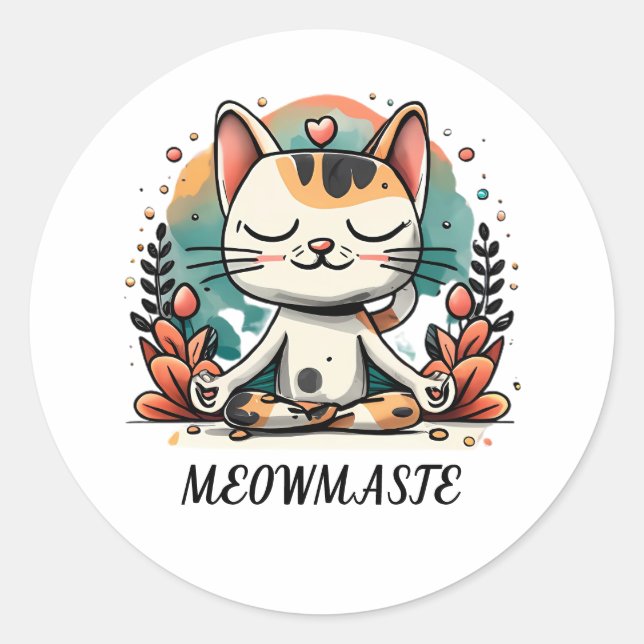 Sticker Rond Méditation de chats spirituels mignonants "MEOWMAS (Devant)