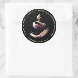 Sticker Rond Méditation Yoga Instructeur Lotus Pose Brush Strok