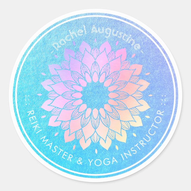 Sticker Rond Méditation Yoga Instructeur Rose Gold Foil Mandala (Devant)