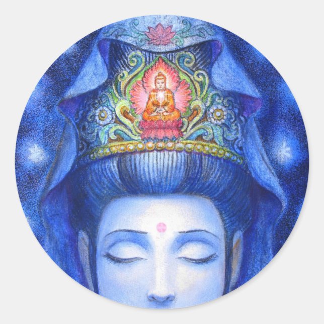 Sticker Rond Méditation Zen de minuit Kuan Yin (Devant)