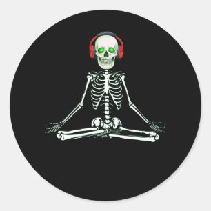 Sticker Rond méditer squelette namaste yoga cadeau pour ami