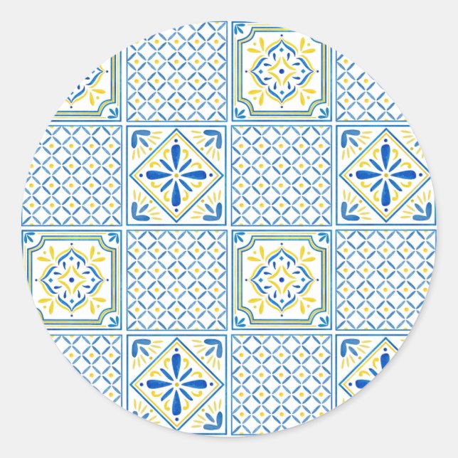 Sticker Rond Mediterranean Italian Tile Decorative Pattern (Devant)