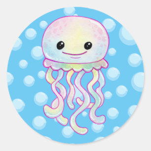 Sticker Rond Méduse à l'aquarelle arc-en-ciel mignonne