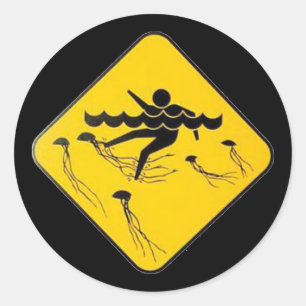 Sticker Rond Méduses d'avertissement dans le signe d'Eau-Rue
