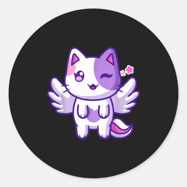 Sticker Rond Meemeow Cute Cat Plu-shirt  (Devant)