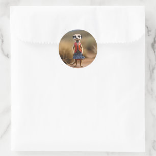 Sticker Rond Meerkat Adolescent En Jupe Et Veste,
