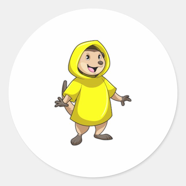 Sticker Rond Meerkat avec Raincoat (Devant)