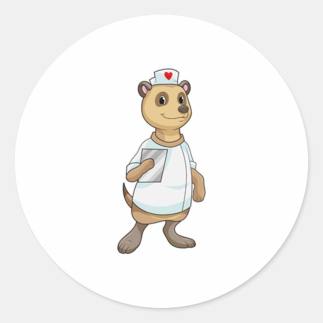 Sticker Rond Meerkat comme infirmière avec coeur (Devant)