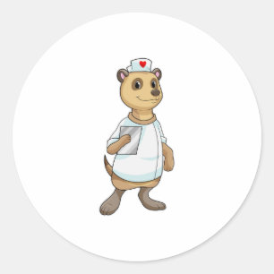 Sticker Rond Meerkat comme infirmière avec coeur