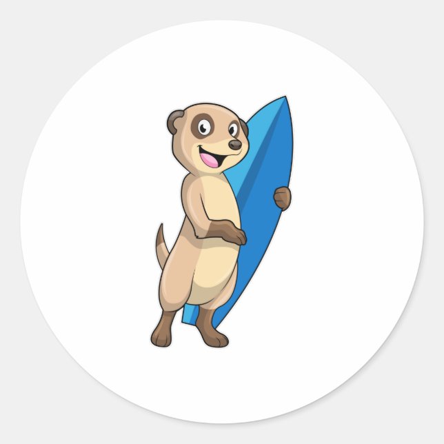 Sticker Rond Meerkat comme surfeur avec Surfer (Devant)