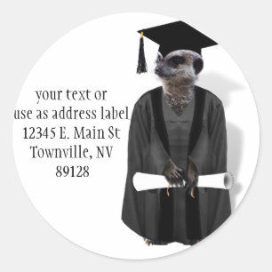 Sticker Rond Meerkat Diplômé en gris et noir