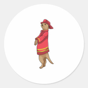 Sticker Rond Meerkat en tant que pompier avec casque