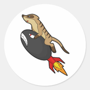 Sticker Rond Meerkat en vol avec fusée