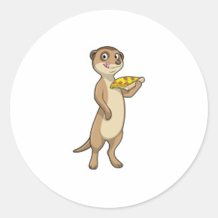 Sticker Rond Meerkat with pizza