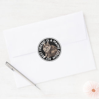 Sticker Rond Meilleur Ami Maine Coon Chat