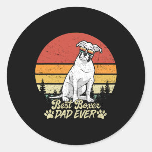 Sticker Rond Meilleur Blanc Boxer Papa Jamais Vintage Retro Chi