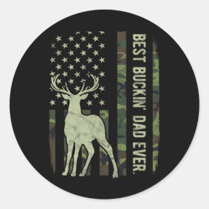 Sticker Rond Meilleur Buckin' Papa Camouflage Drapeau Américain