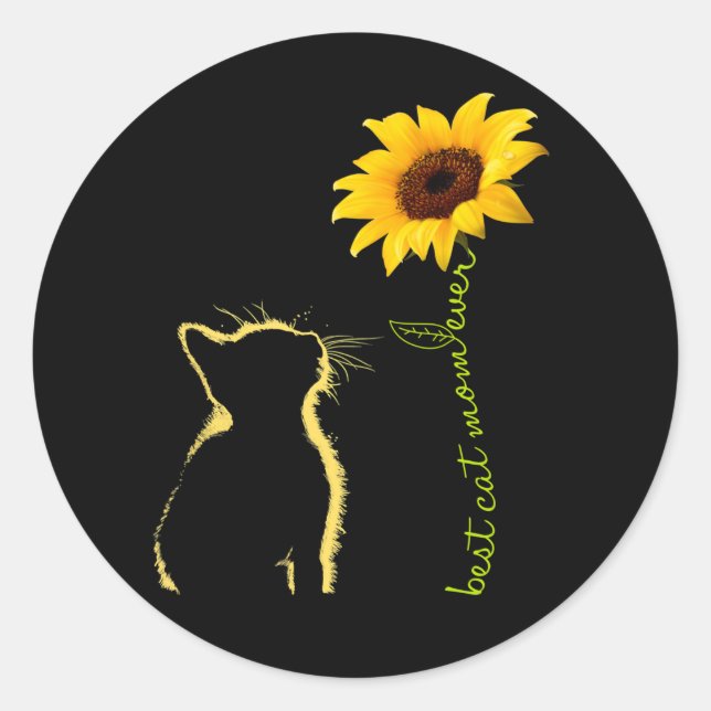 Sticker Rond Meilleur Chat Maman Ever Sunflower Mère's Day Cade (Devant)