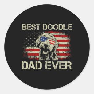 Sticker Rond Meilleur Doodle Papa Jamais Goldendoodle 4 juillet