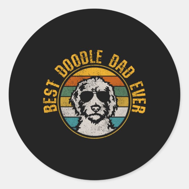 Sticker Rond Meilleur Doodle Papa Jamais Goldendoodle Golden Do (Devant)