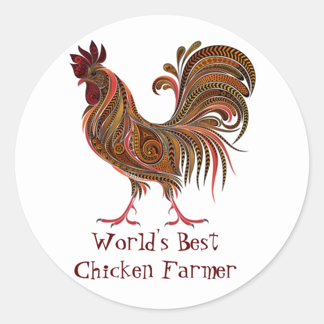 Sticker Rond Meilleur élevage de poulets du monde : Rooster Far (Devant)